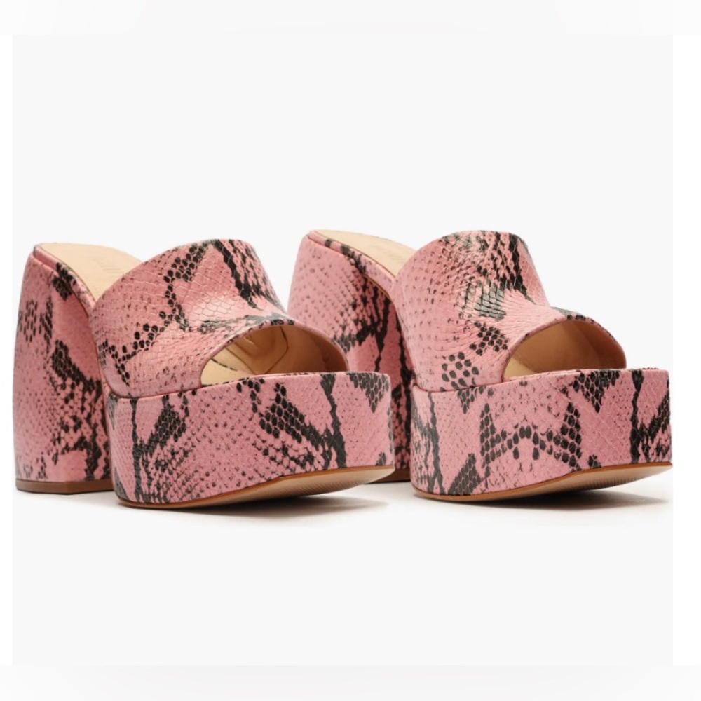 SCHUTZ Pink Snakeskin Platform Block Heel Sandals - Picture 2 of 13